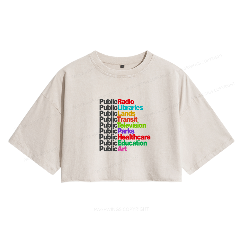 Pagewings Personalized Public Libraries Women's Washed Cropped T-shirt