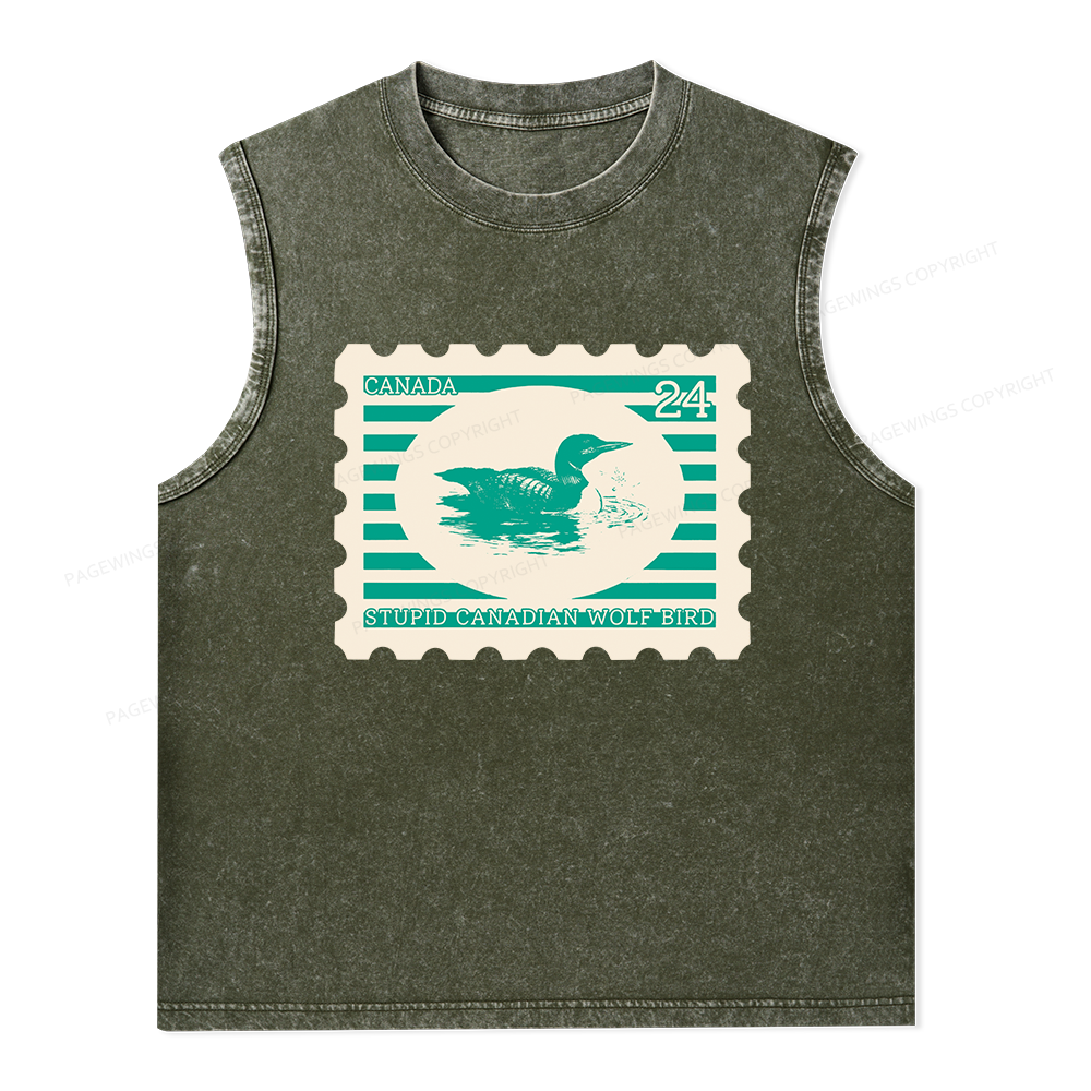 Pagewings Stupid Canadian Wolf Bird Unisex Washed Tank Top