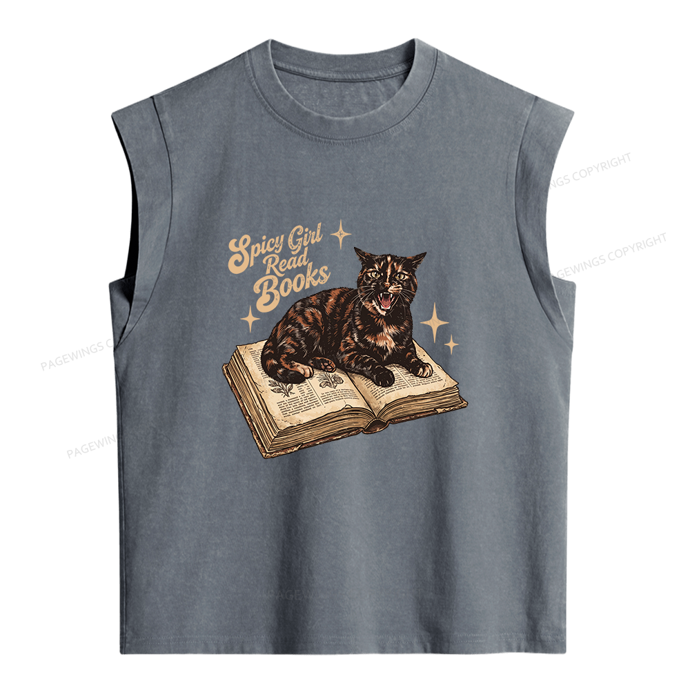 Pagewings Spicy Girl Read Books Women's Washed Tank Top