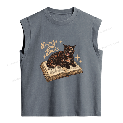 Pagewings Spicy Girl Read Books Women's Washed Tank Top