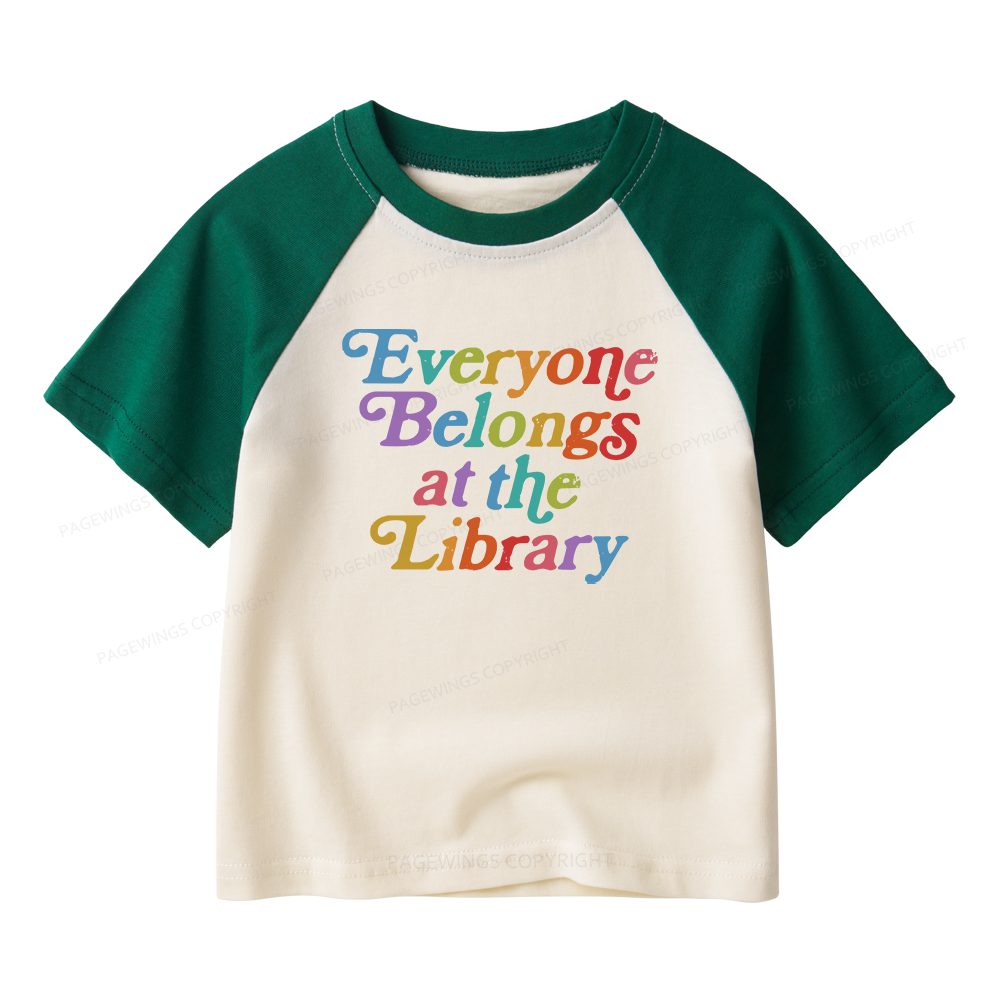 Pagewings Everyone belongs at the library Kids Raglan T-shirt 