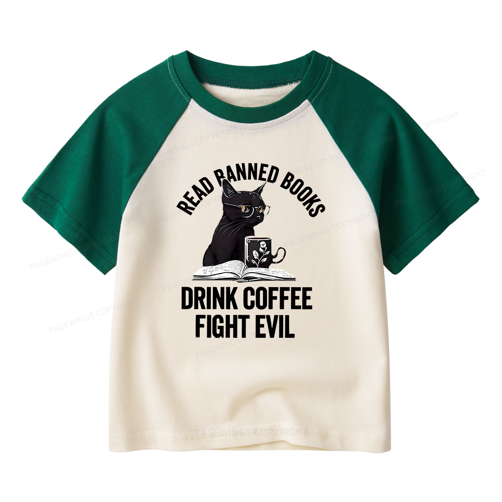 Pagewings Read Books Drink Coffee Fight Evil Kids Raglan T-shirt 