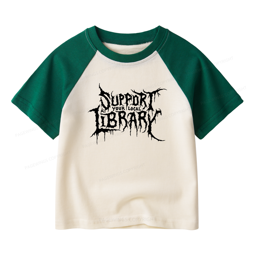 Pagewings Support Your Local Library Kids Raglan T-shirt 