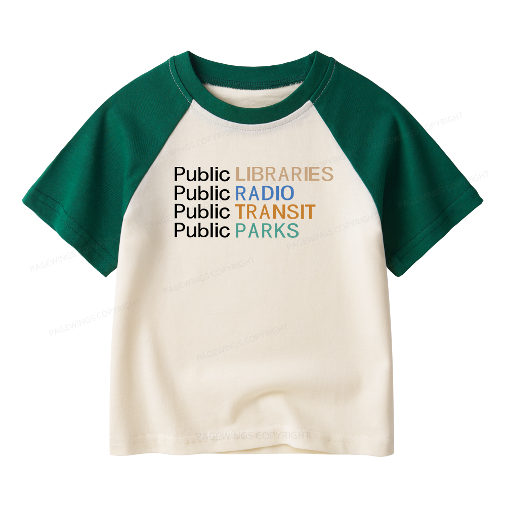 Pagewings Public Libraries Radio Transit Parks Kids Raglan T-shirt 