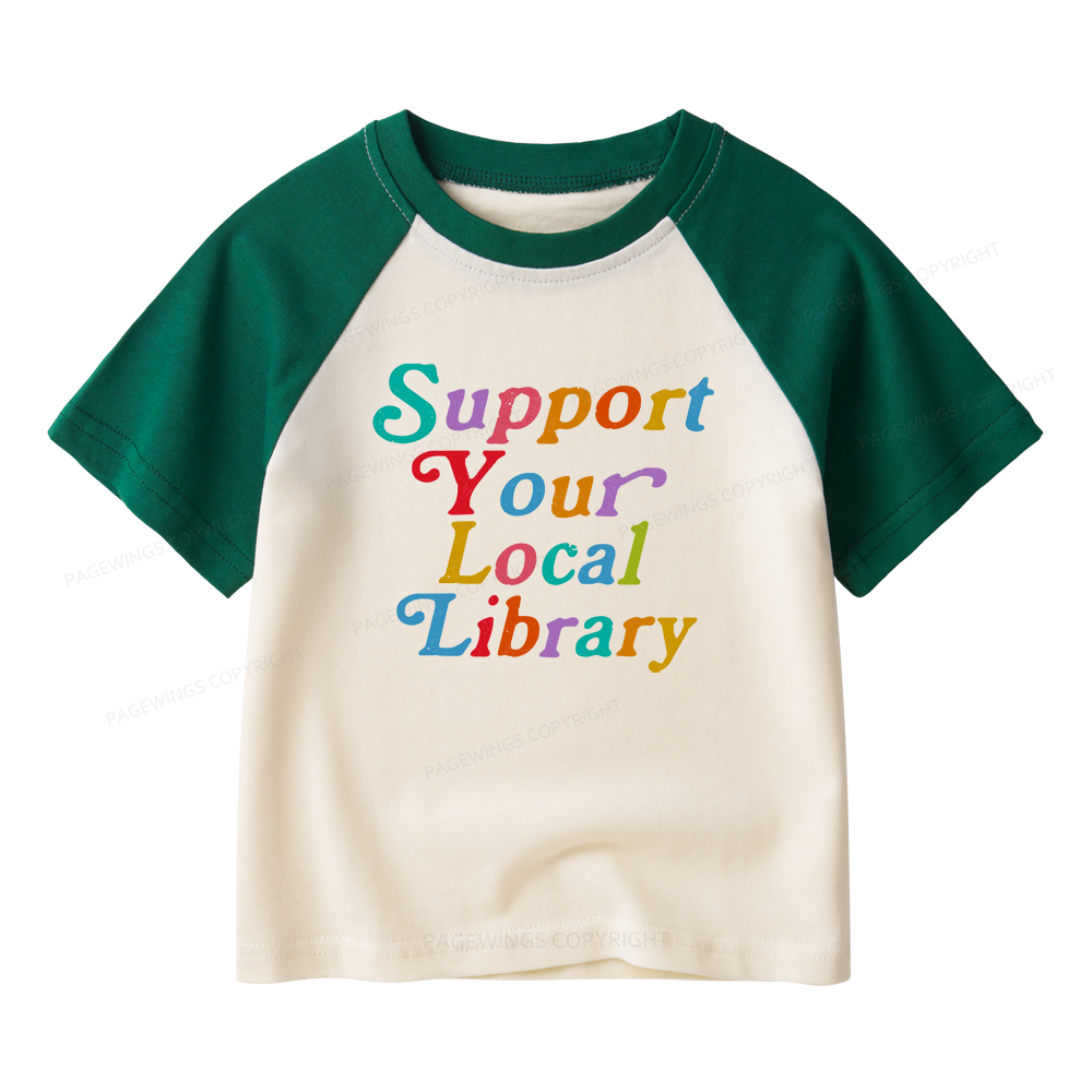 Pagewings Support Your Local Library Kids Raglan T-shirt 