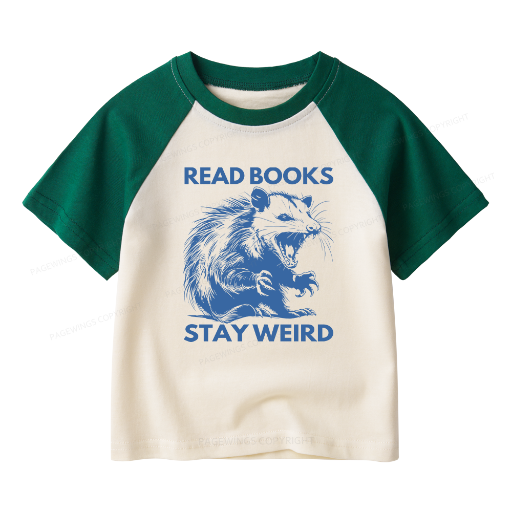 Pagewings Read Books Stay Weird Kids Raglan T-shirt