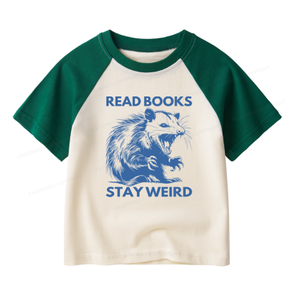 Pagewings Read Books Stay Weird Kids Raglan T-shirt 
