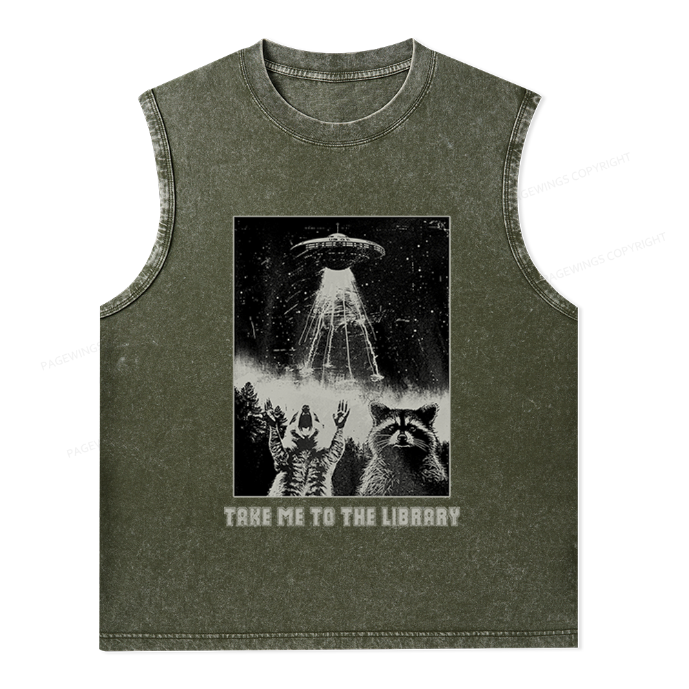 Pagewings Take Me To The Library Unisex Washed Tank Top