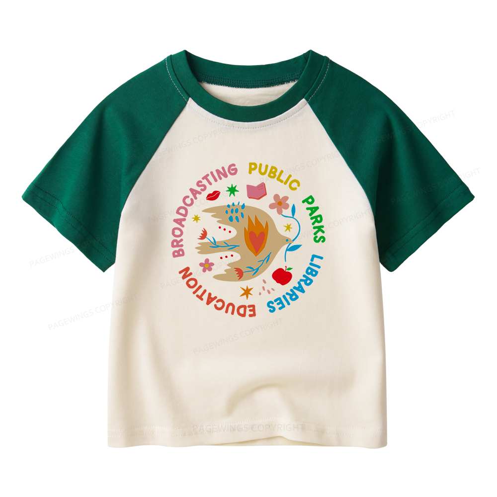 Pagewings Public Parks Libraries Education Broadcasting Kids Raglan T-shirt 