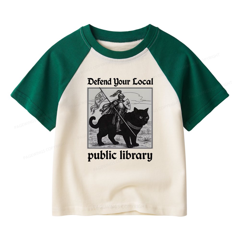 Pagewings Defend Your Local public library Kids Raglan T-shirt 
