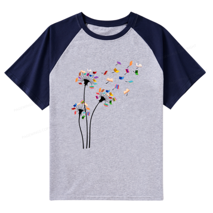 Pagewings Cute Dandelion Books Flower Fly Raglan T-shirt