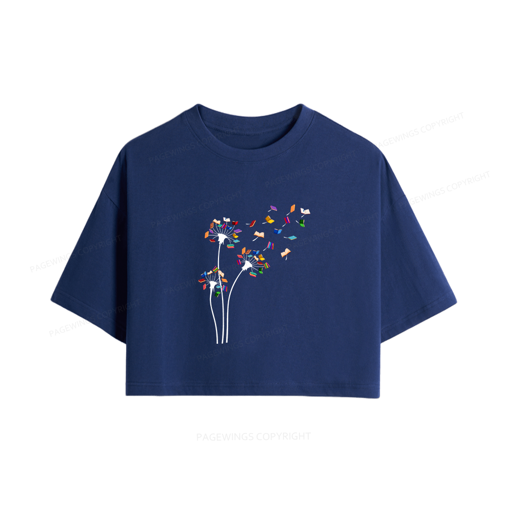 Pagewings Cute Dandelion Books Flower Fly Women Crop Tops