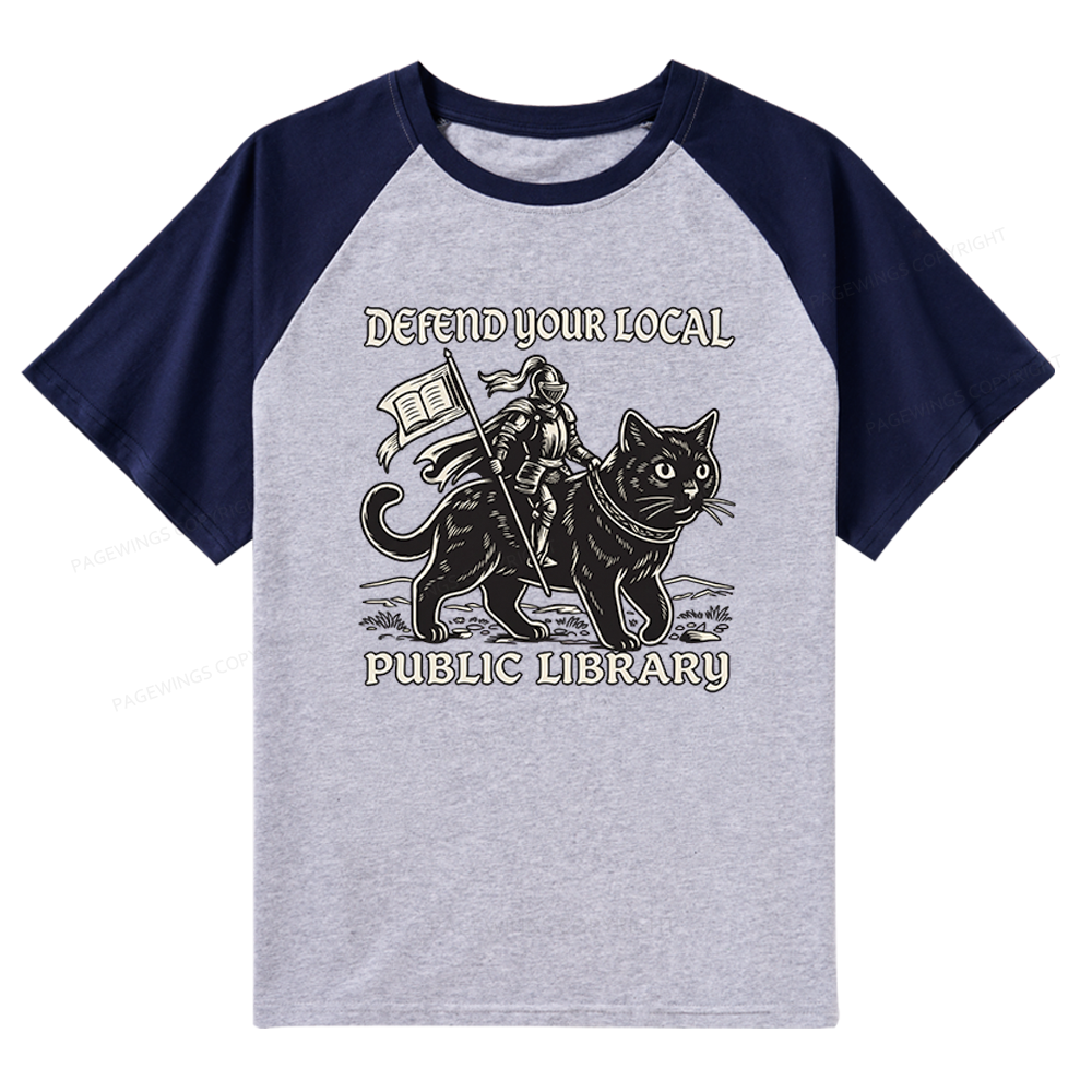 Pagewings Defend Your Local Public Library Raglan T-shirt