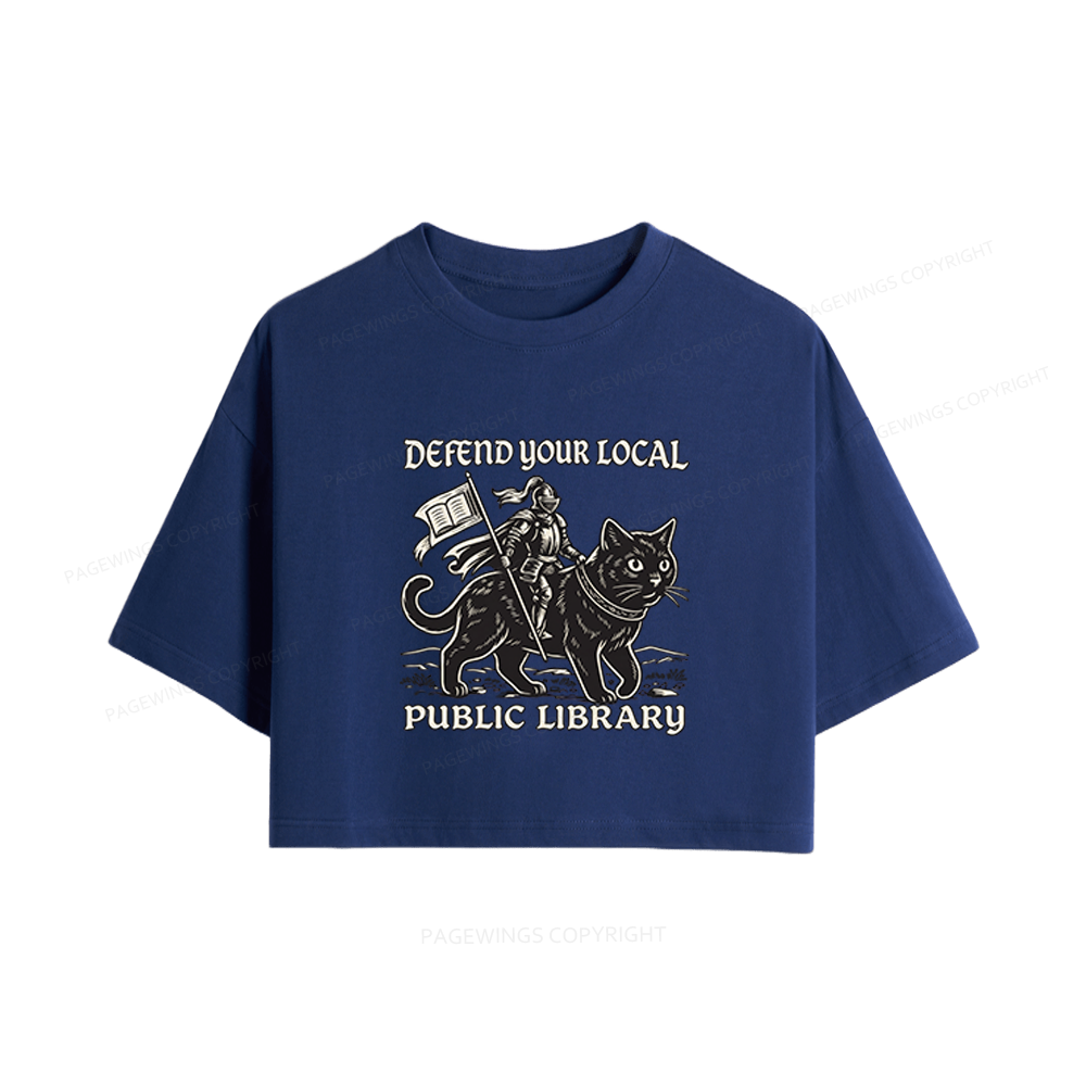 Pagewings Defend Your Local Public Library Women Crop Tops