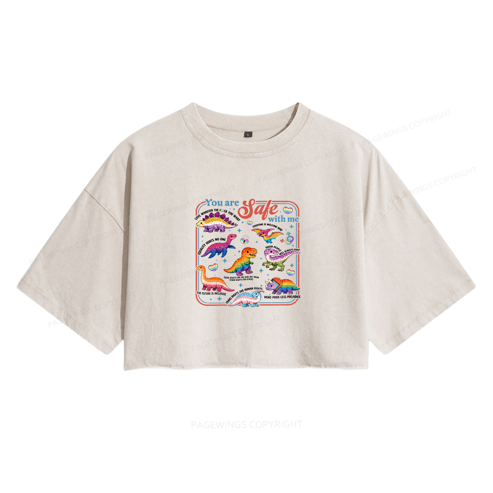 Pagewings  You Are Safe With Me Women's Washed Cropped T-shirt