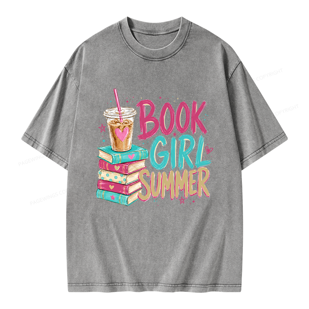 Pagewings Book Girl Summer Unisex Washed T-shirt