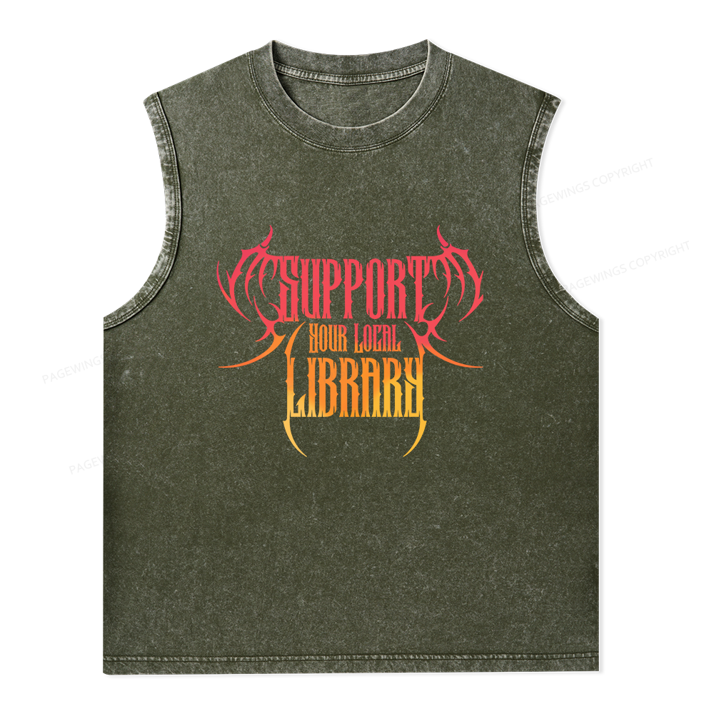 Pagewings Support Your Local Library Unisex Washed Tank Top