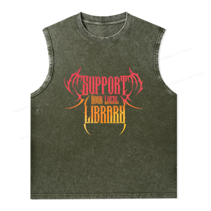 Pagewings Support Your Local Library Unisex Washed Tank Top