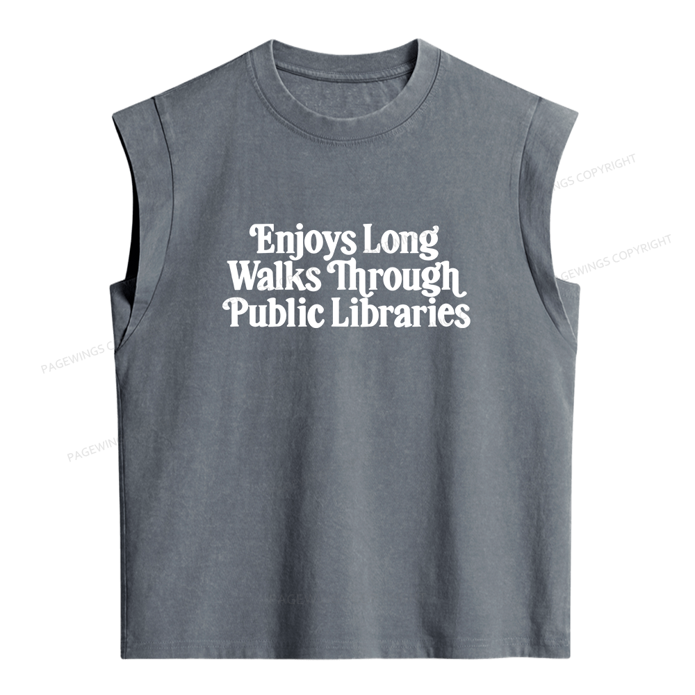 Pagewings Enjoys Long Walks Through Public Libraries Women's Washed Tank Top