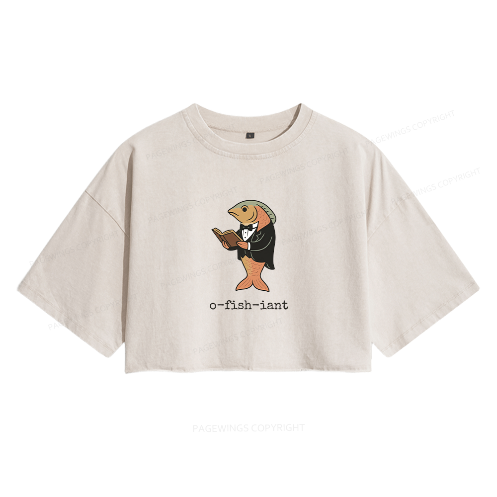 Pagewings Reading Fish Women's Washed Cropped T-shirt
