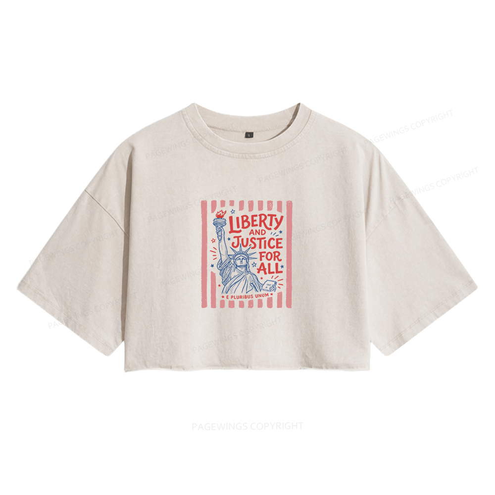 Pagewings Liberty And Justice For All Women's Washed Cropped T-shirt