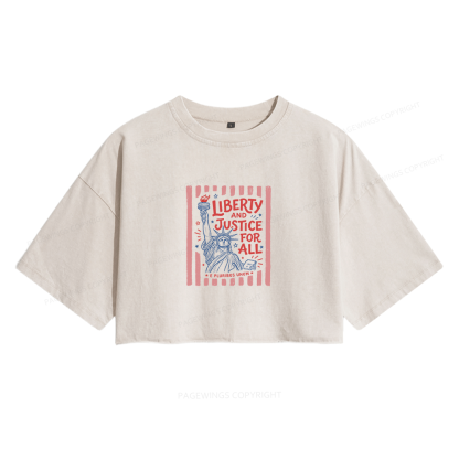 Pagewings Liberty And Justice For All Women's Washed Cropped T-shirt