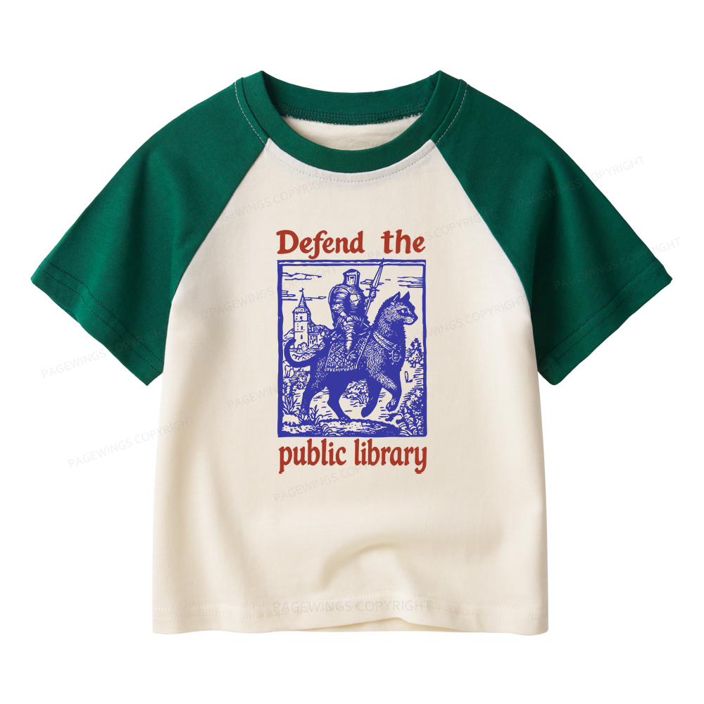 Pagewings Defend the Public Library Kids Raglan T-shirt 