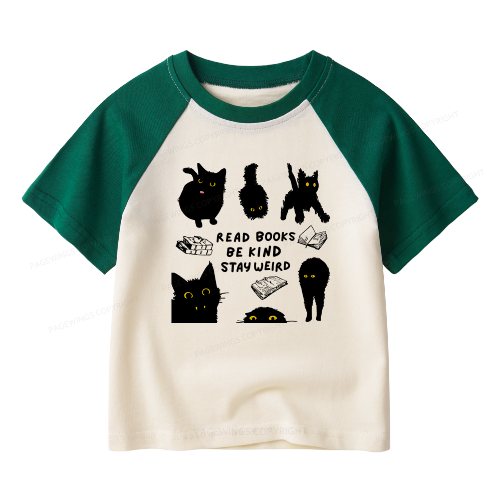Pagewings Read Books Be Kind Stay Weird Kids Raglan T-shirt 