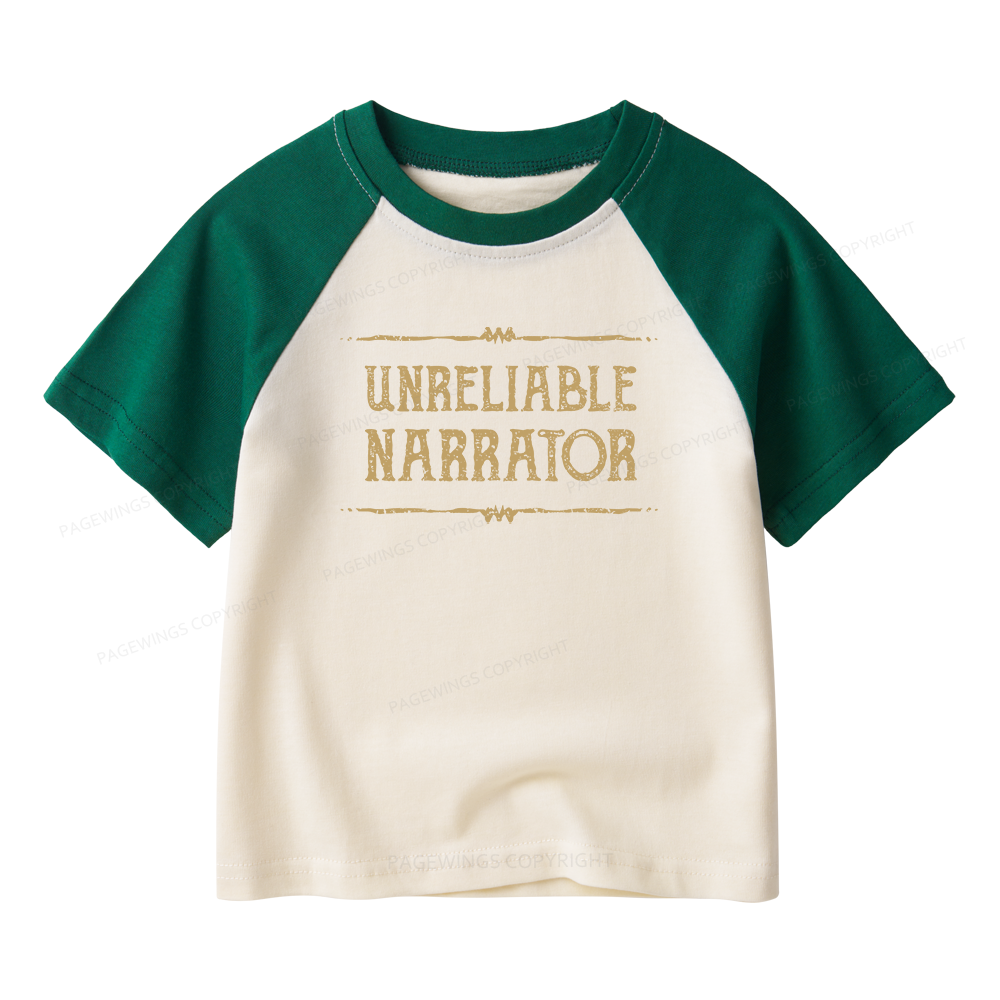 Pagewings Unreliable Narrator Kids Raglan T-shirt 