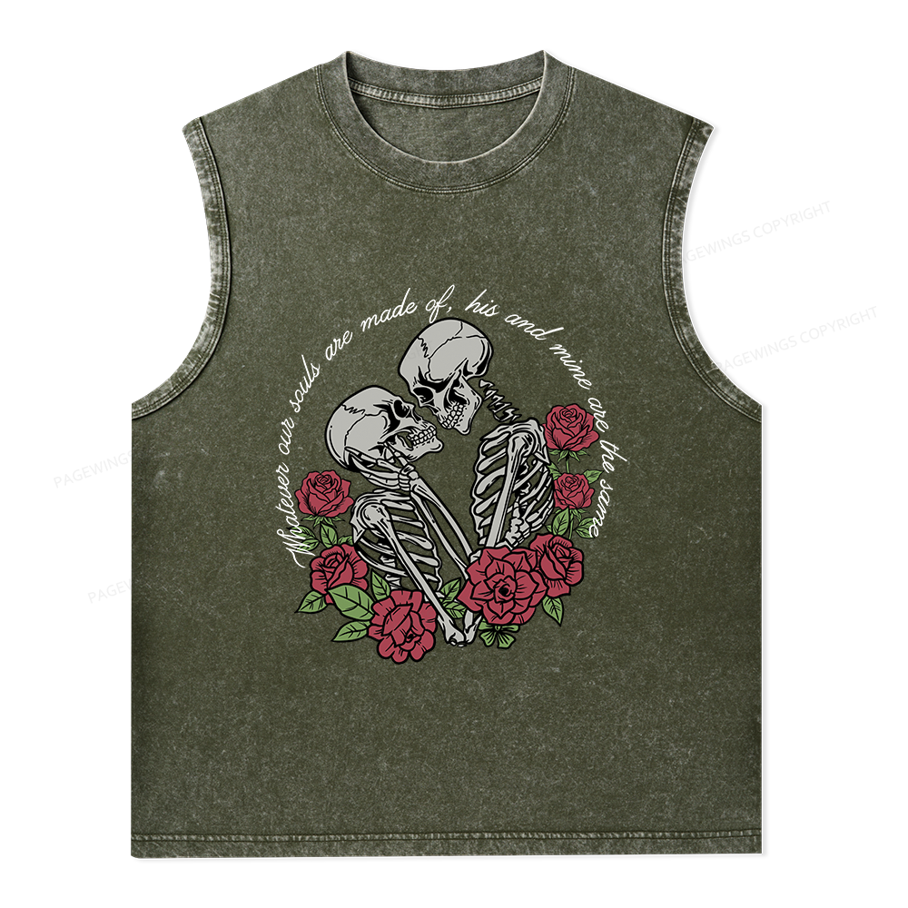 Pagewings Gothic Romance Skeleton Lovers Unisex Washed Tank Top