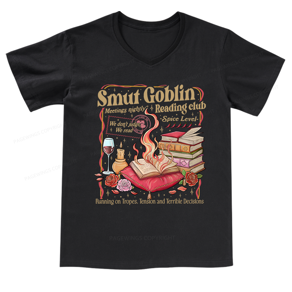 Pagewings Smut Goblin Dark Romance Bookish V-neck T-shirt