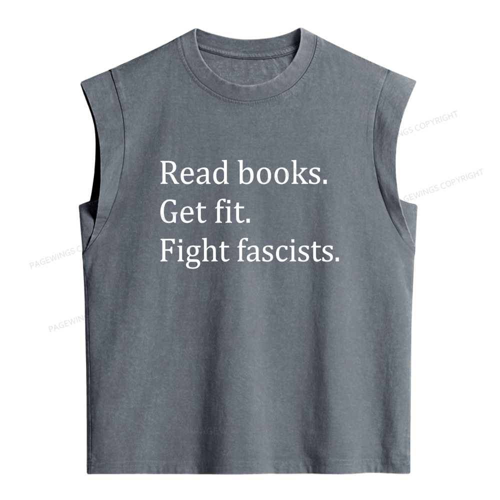 Pagewings Read Books Get Fit Fight Fascists Women's Washed Tank Top