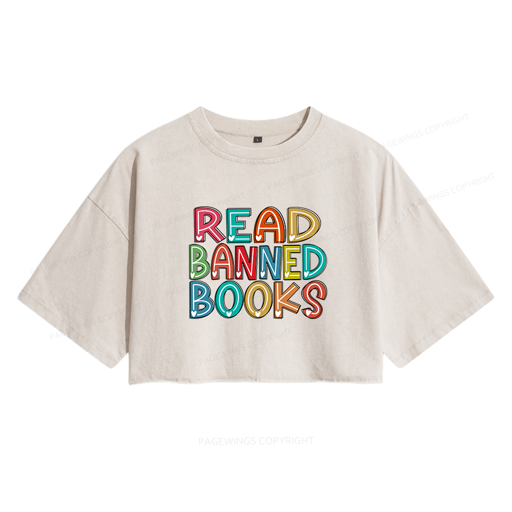 Pagewings Read Banned Books Women's Washed Cropped T-shirt