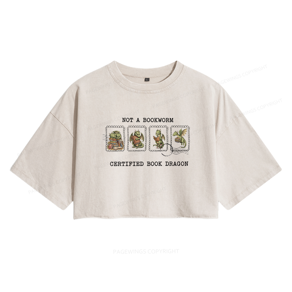 Pagewings Rainy Book Dragon Women's Washed Cropped T-shirt