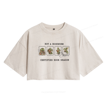 Pagewings Rainy Book Dragon Women's Washed Cropped T-shirt