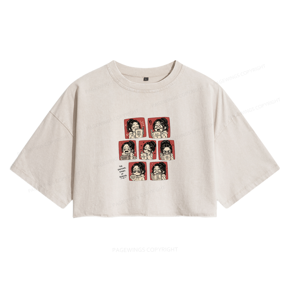 Pagewings The Emotional Stages Of Reading Women's Washed Cropped T-shirt