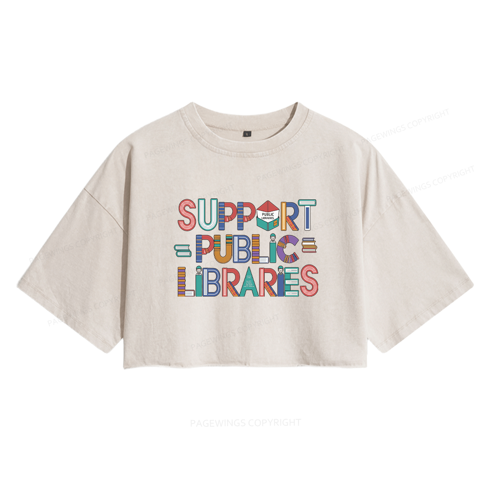 Pagewings Support Public Libraries Women's Washed Cropped T-shirt