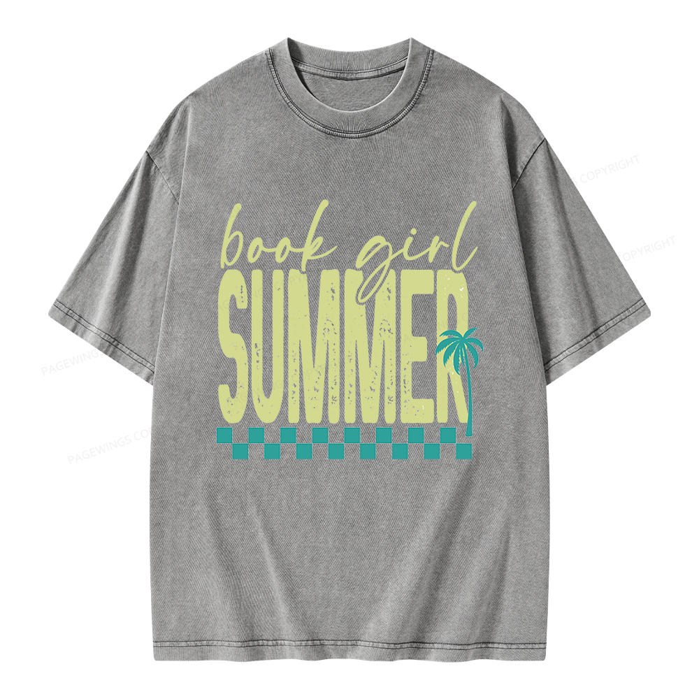 Pagewings Book Girl Summer Unisex Washed T-shirt