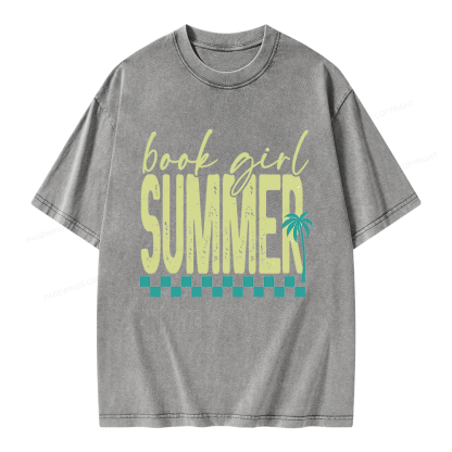 Pagewings Book Girl Summer Unisex Washed T-shirt
