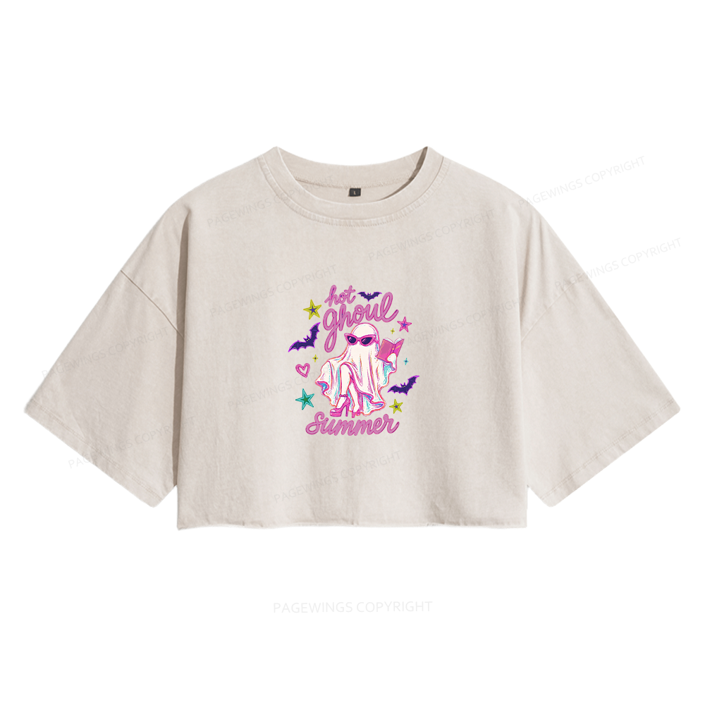 Pagewings Hot Ghoul Summer Women's Washed Cropped T-shirt