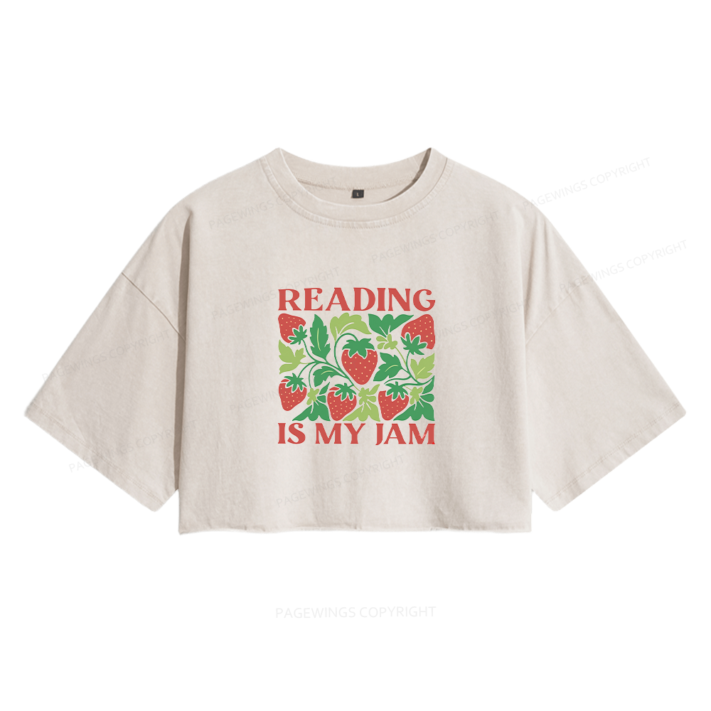 Pagewings Reading Is My Jam Women's Washed Cropped T-shirt