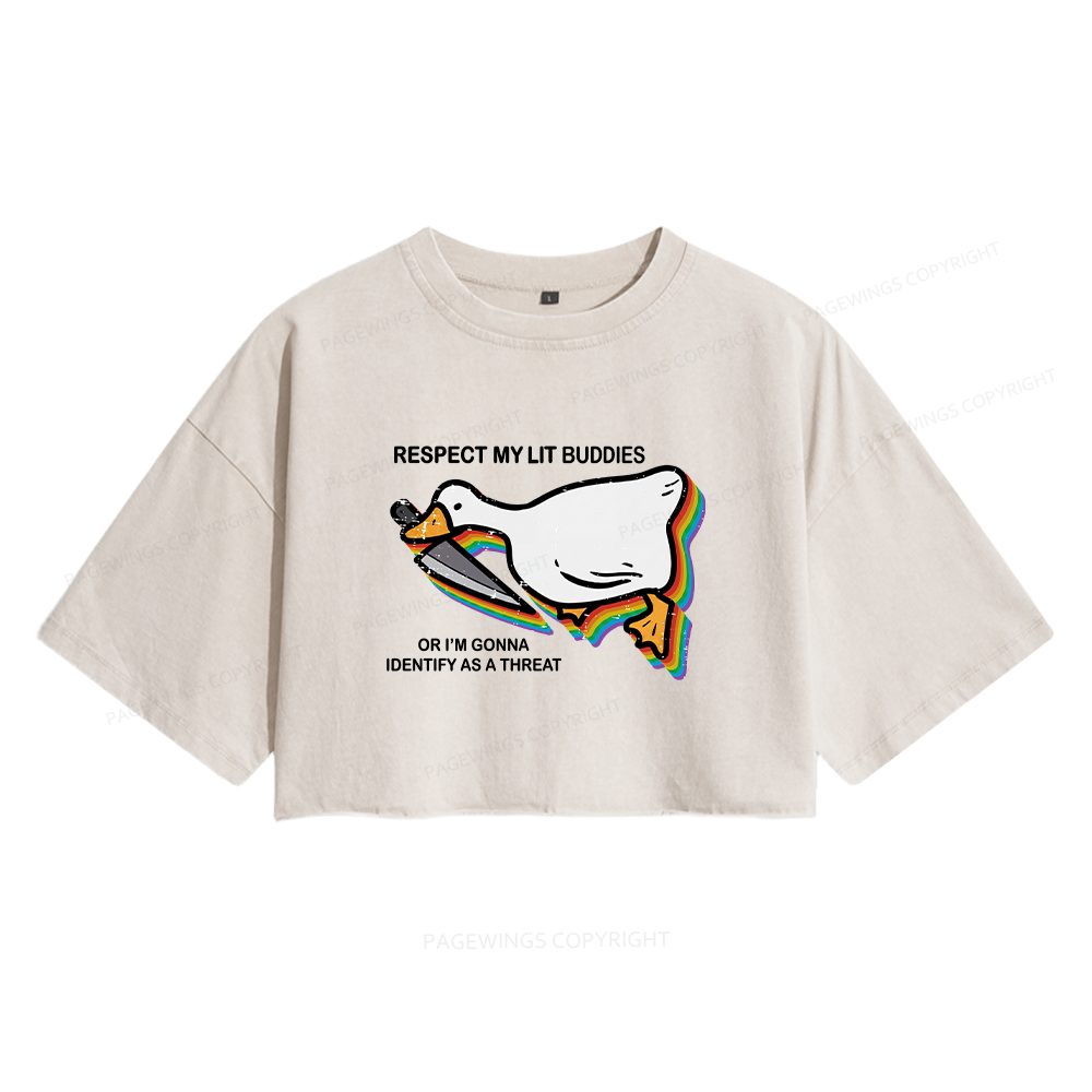 Pagewings Respect My Lit Buddies Women's Washed Cropped T-shirt