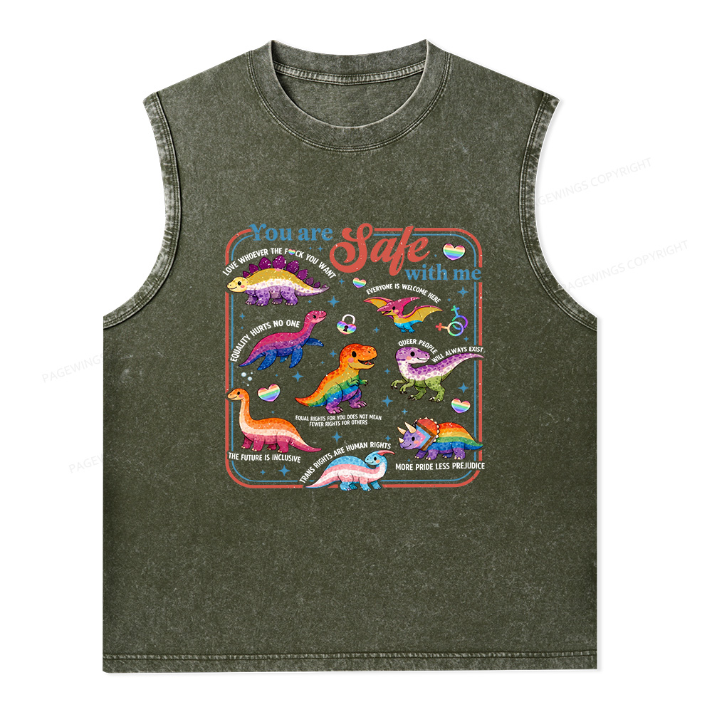 Pagewings Dinosaur Rainbow Unisex Washed Tank Top