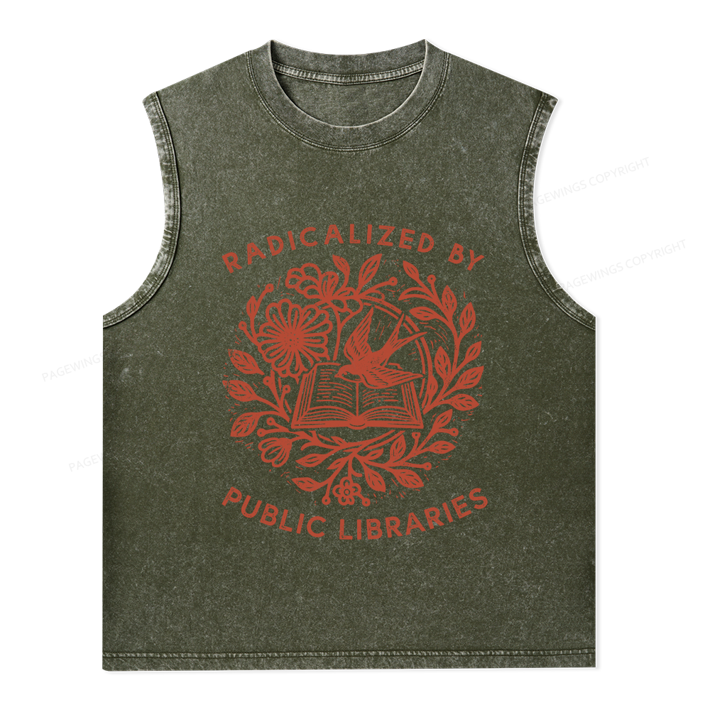 Pagewings Radicalized By Public Libraries Unisex Washed Tank Top