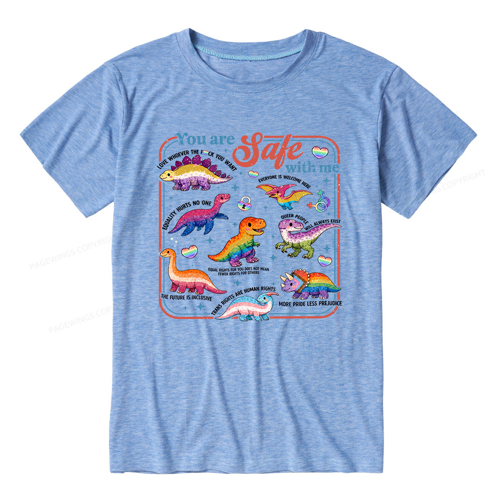 Pagewings Soft Dinosaur Rainbow Unisex Heather T-Shirt