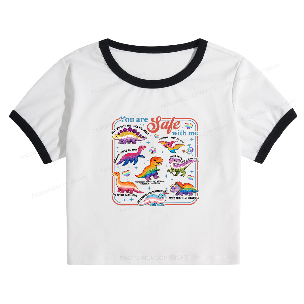 Pagewings Dinosaur Rainbow Baby Tee Cropped Ringer T-Shirt