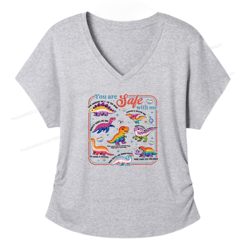Pagewings Dinosaur Rainbow Soft Women's Modal V-neck T-shirt  