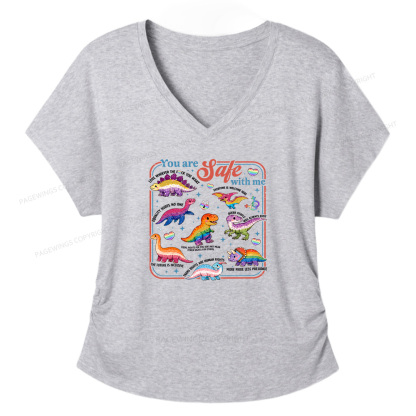Pagewings Dinosaur Rainbow Soft Women's Modal V-neck T-shirt  
