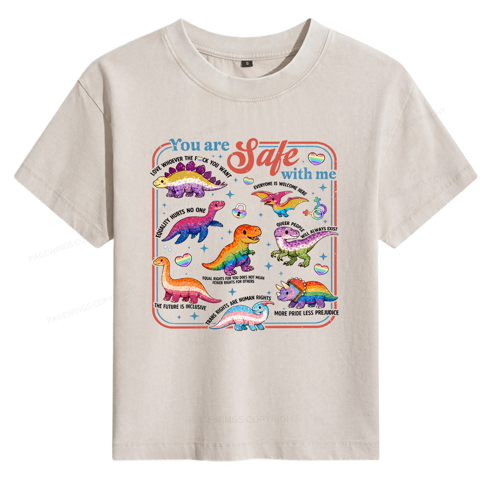 Pagewings Dinosaur Rainbow Women's Washed T-shirt