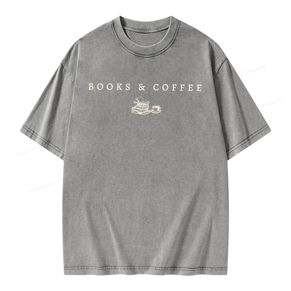 Pagewings Books and Coffee Unisex Washed T-shirt